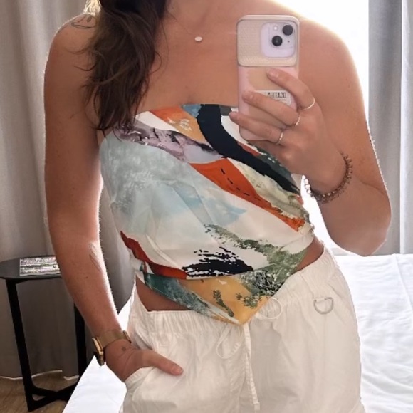 COMMENSE Colorful Printed Wrap Strapless Cropped Tank Top. Sleeveless. Size M - Picture 10 of 10